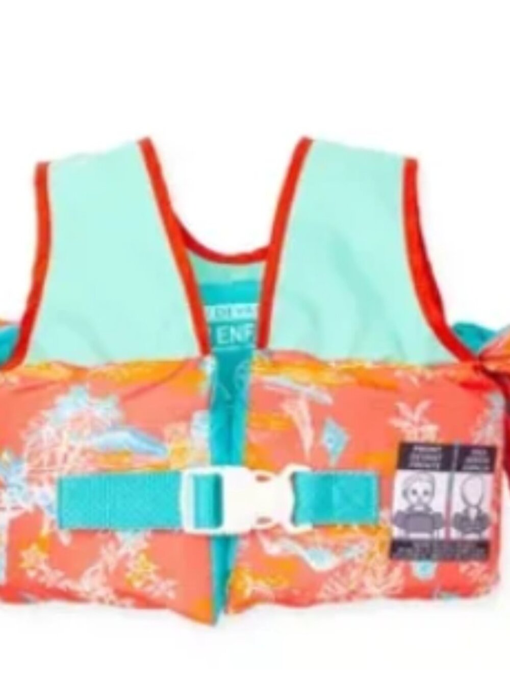 Speedo Splash Jammer Kids Life Vest with Buckle Closure Coral/Teal 33-55 lbs